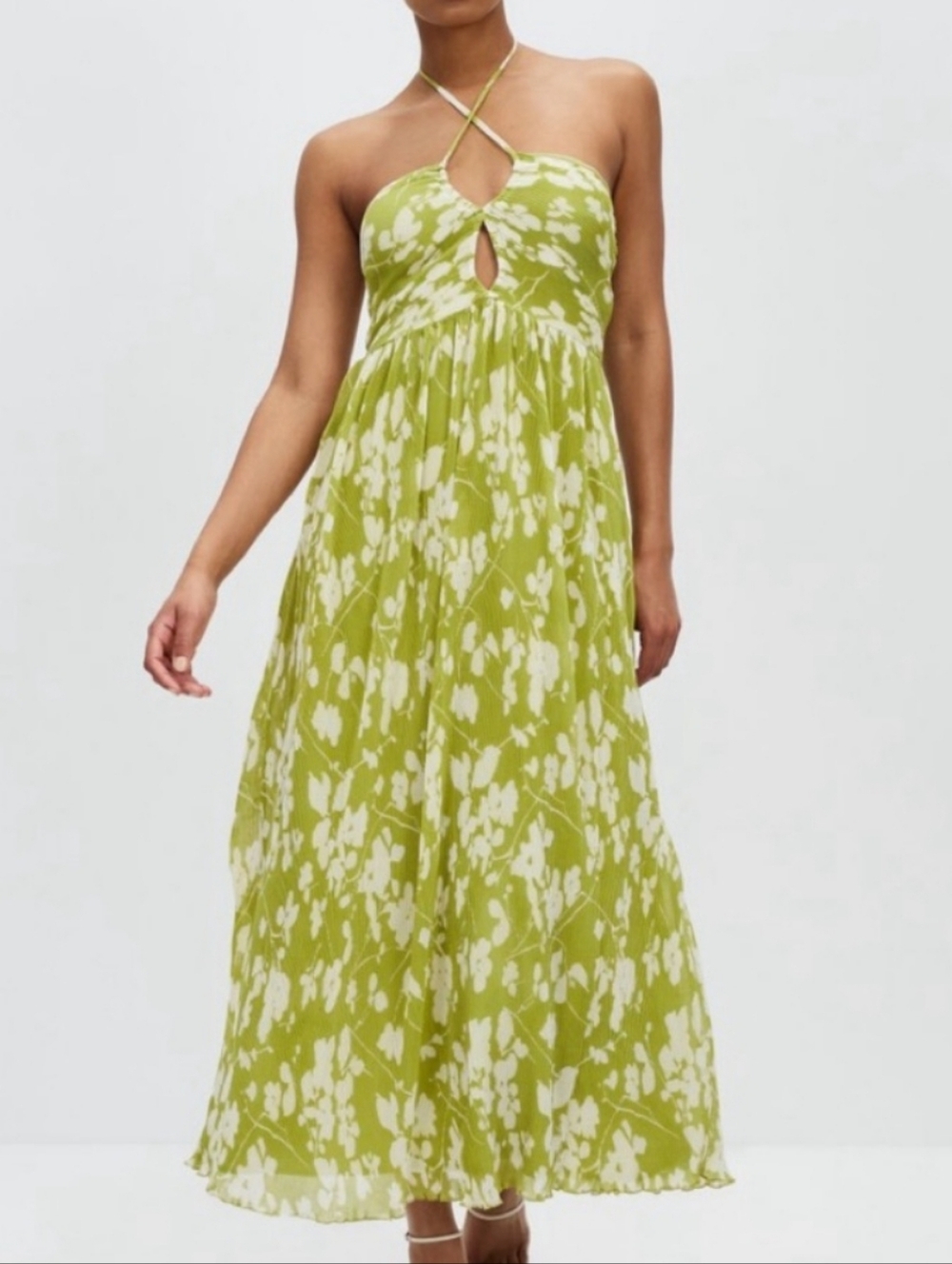 Abercrombie & Fitch Light Green Floral Drama Halter Maxi Dress XL
